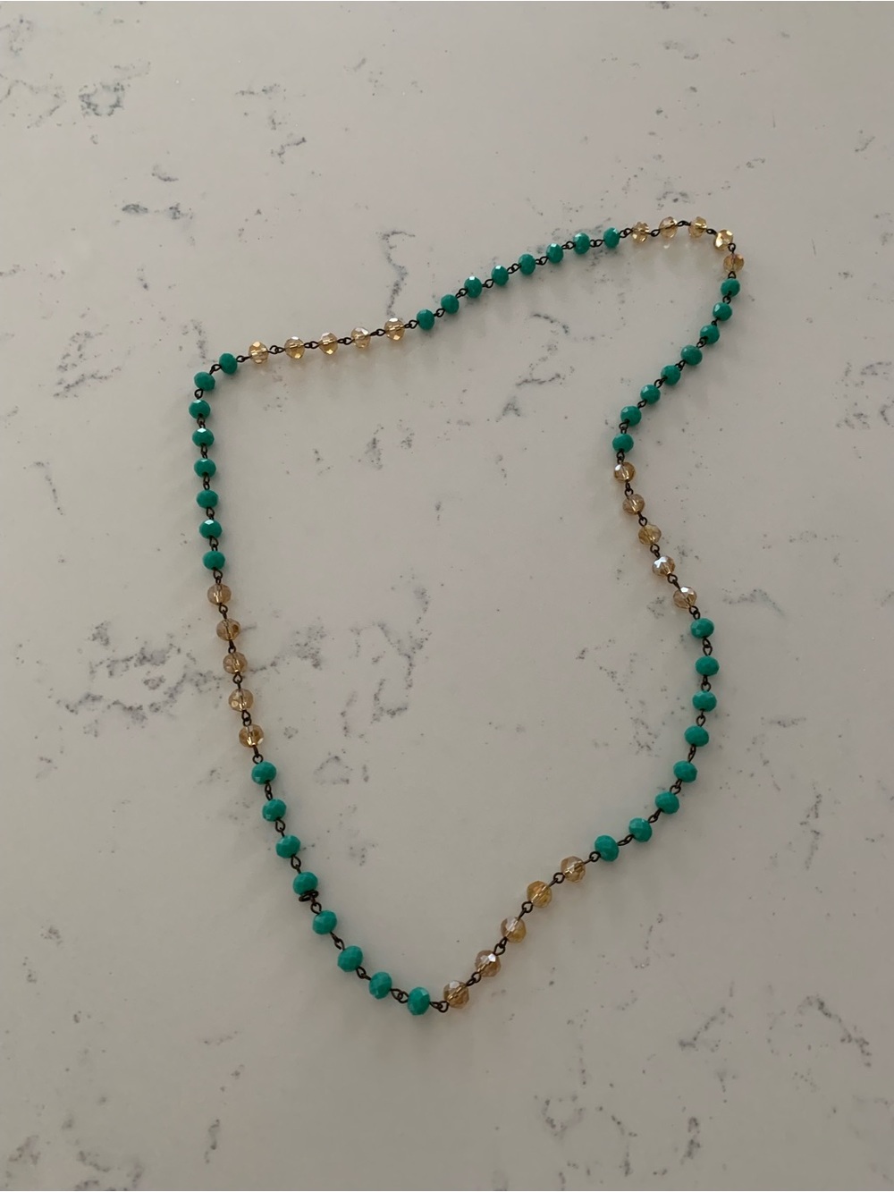 Turquoise Beaded Necklace with Gold Accent - Women's Jewelry